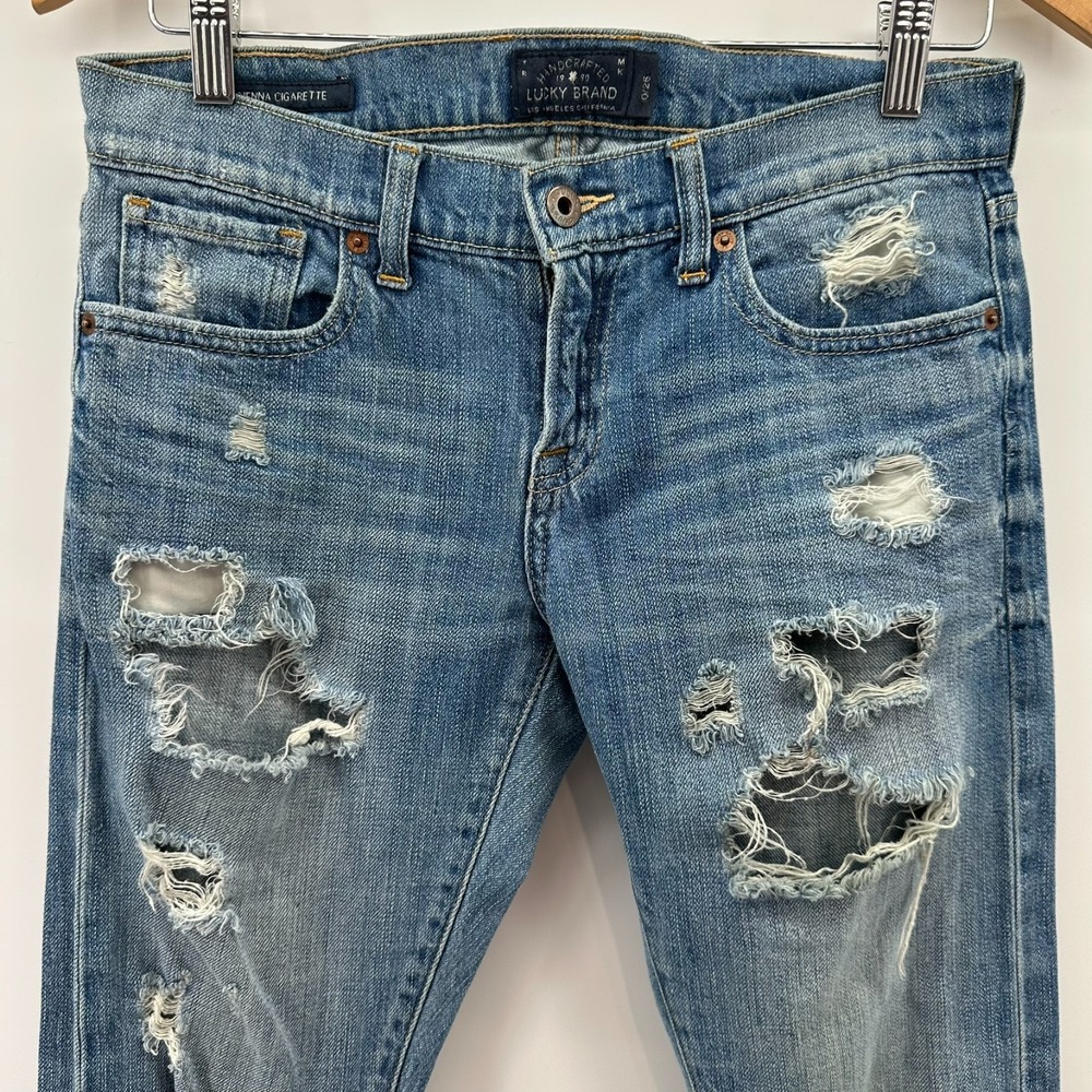 Lucky Brand Sienna Cigarette Jeans Womens 0/25 Blue Denim Distressed Skinny - Picture 1 of 11